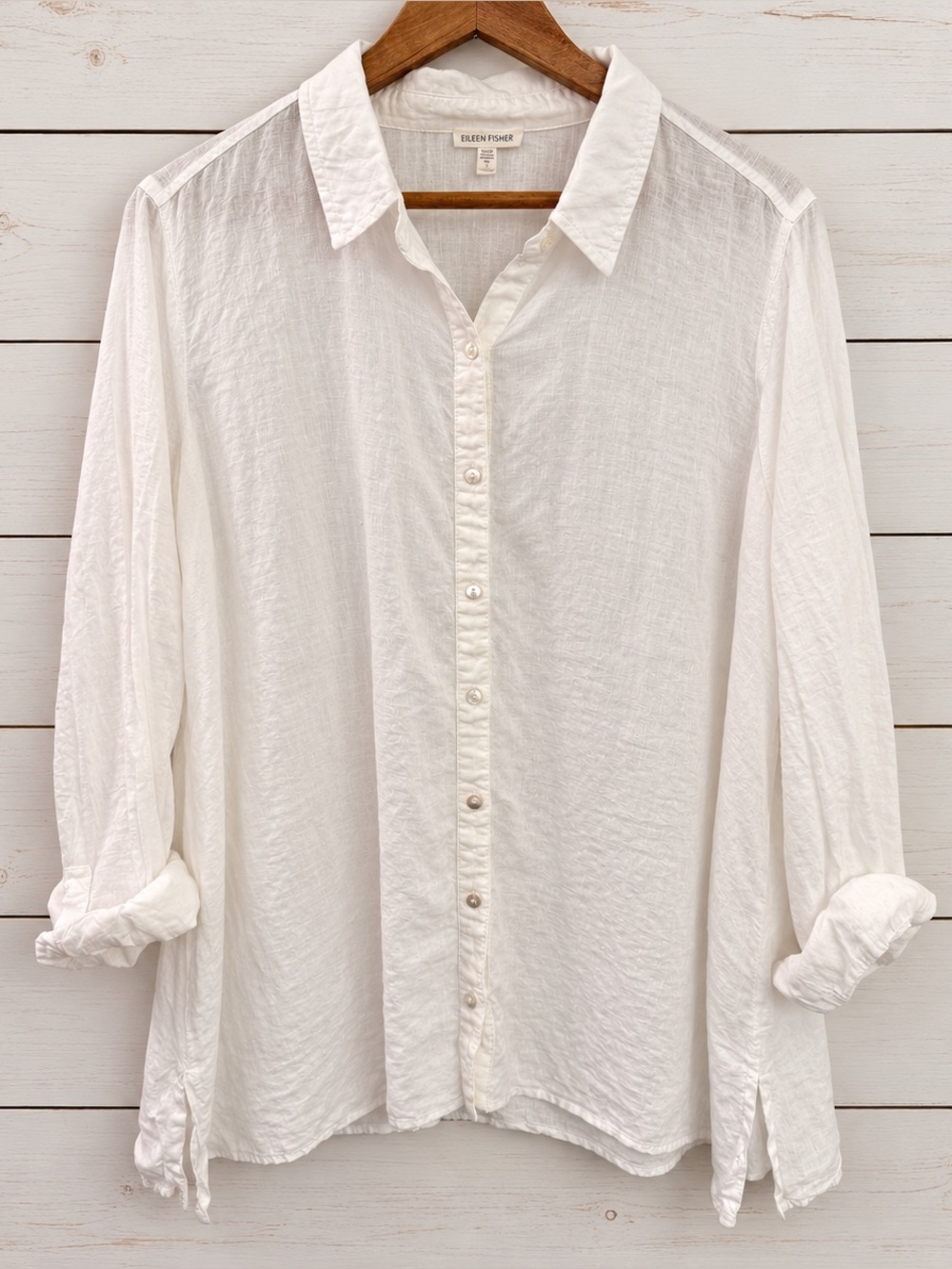 Eileen Fisher 100% Organic Irish Linen Button Front Shirt Size L White